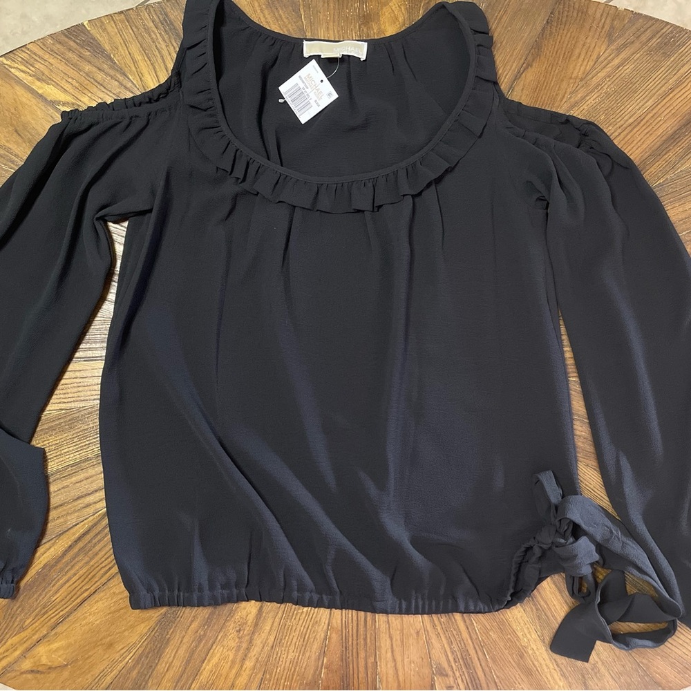 Michael Kors Black Ruffle Cold Shoulder Blouse